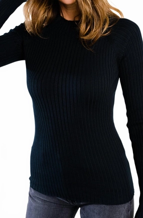 Madison Mock Neck Sweater In Black Winter Perfection