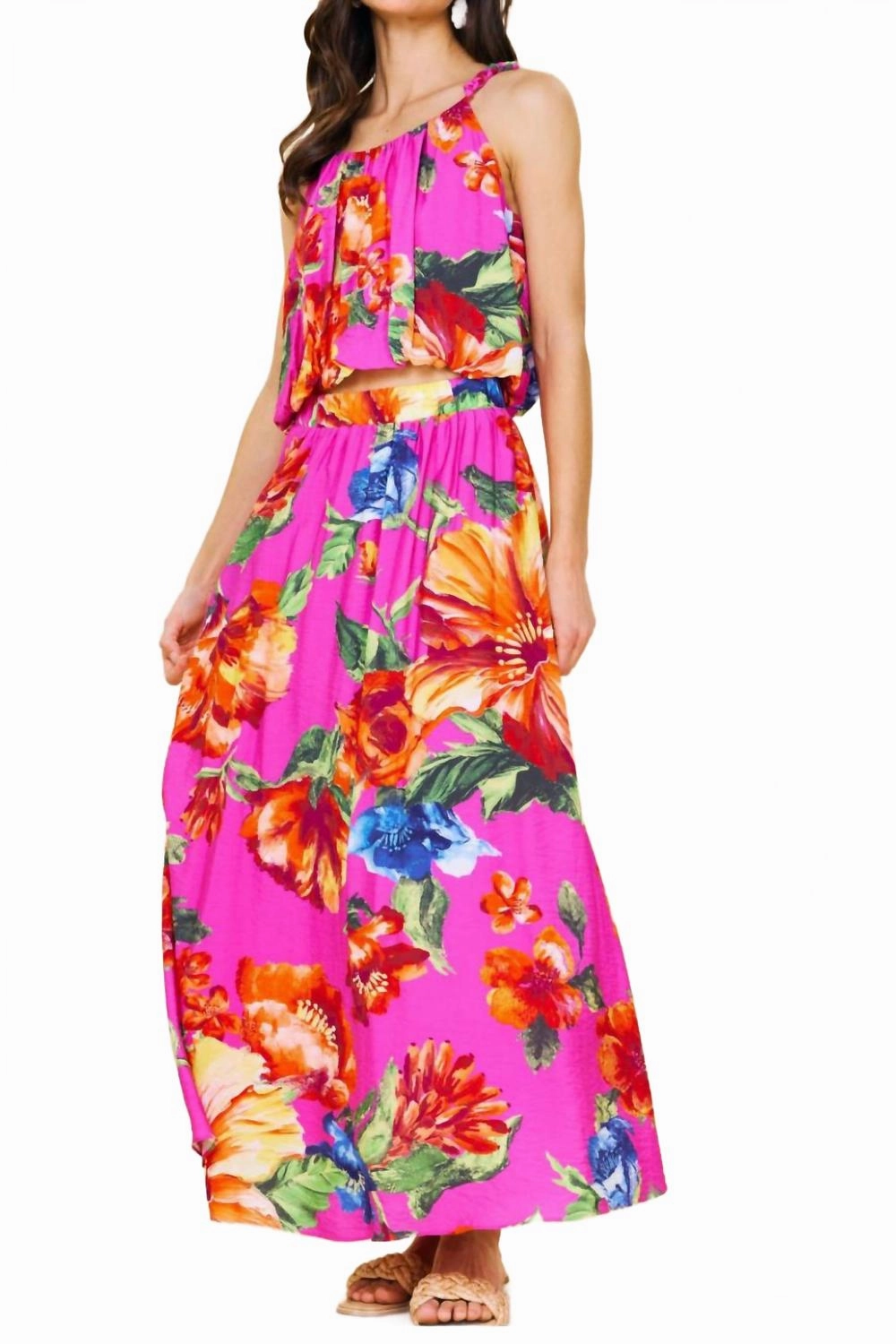 Pure Vibes Magenta Floral Skirt In Multi
