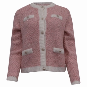 Cozy Knit Touch Maje Fancy Lurex Knit Cardigan in Pink Polyester