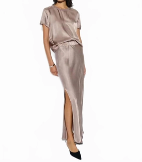 Maribel Bias Skirt With Slit In Beige Adjustable Ties