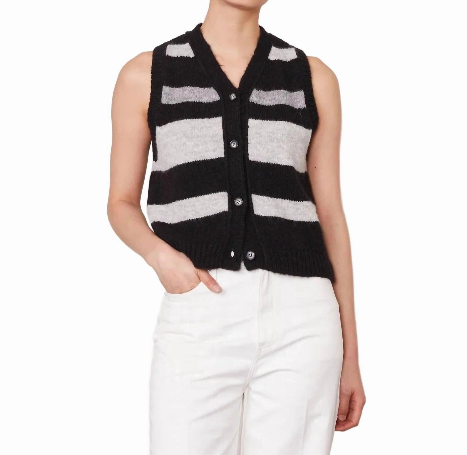 Marieta Sleeveless Cardigan In Black-Mid Grey-Light Grey Winter Layers Perfect Wear