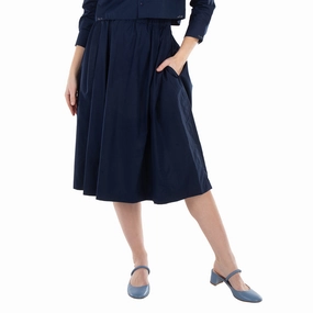 Marni Light Navy A-Line Cotton Midi Skirt Fashion Tones Dust Proof Fabric