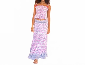 Marni Maxi Skirt In Fuschia Navy Flower Bamboo Fiber Sleek Flow