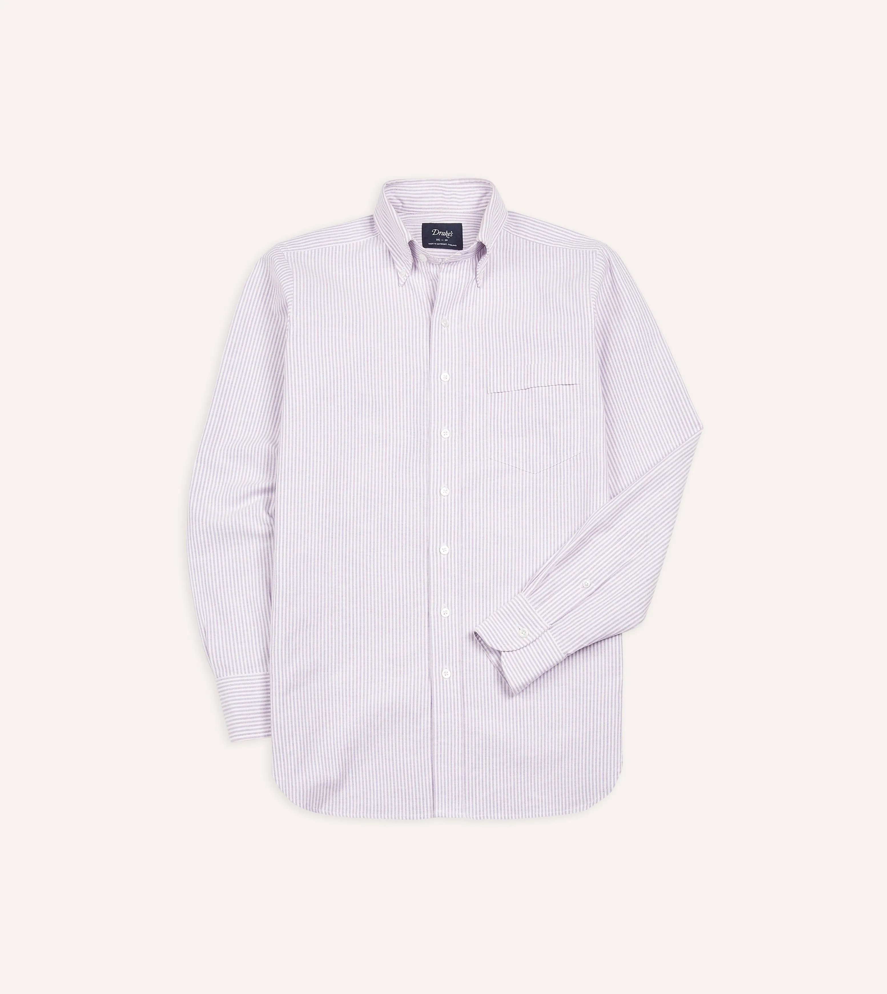 Ethical production Night Out Lilac Ticking Stripe Cotton Oxford Cloth Button-Down Shirt