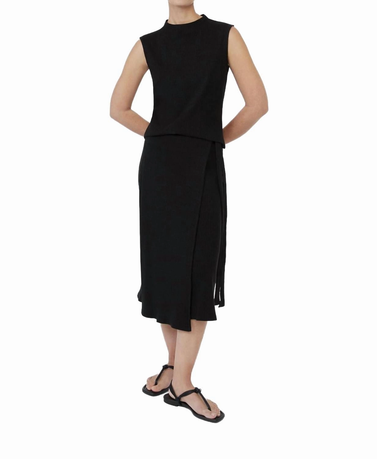 Rib Knit Wrap Skirt In Black Tonal Layering Chic Appeal