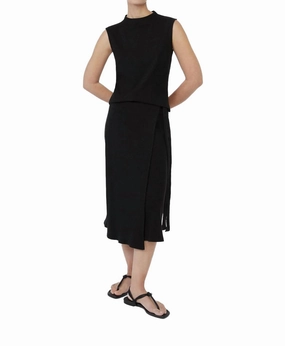Layered Design Wearable Art Rib Knit Wrap Skirt In Black
