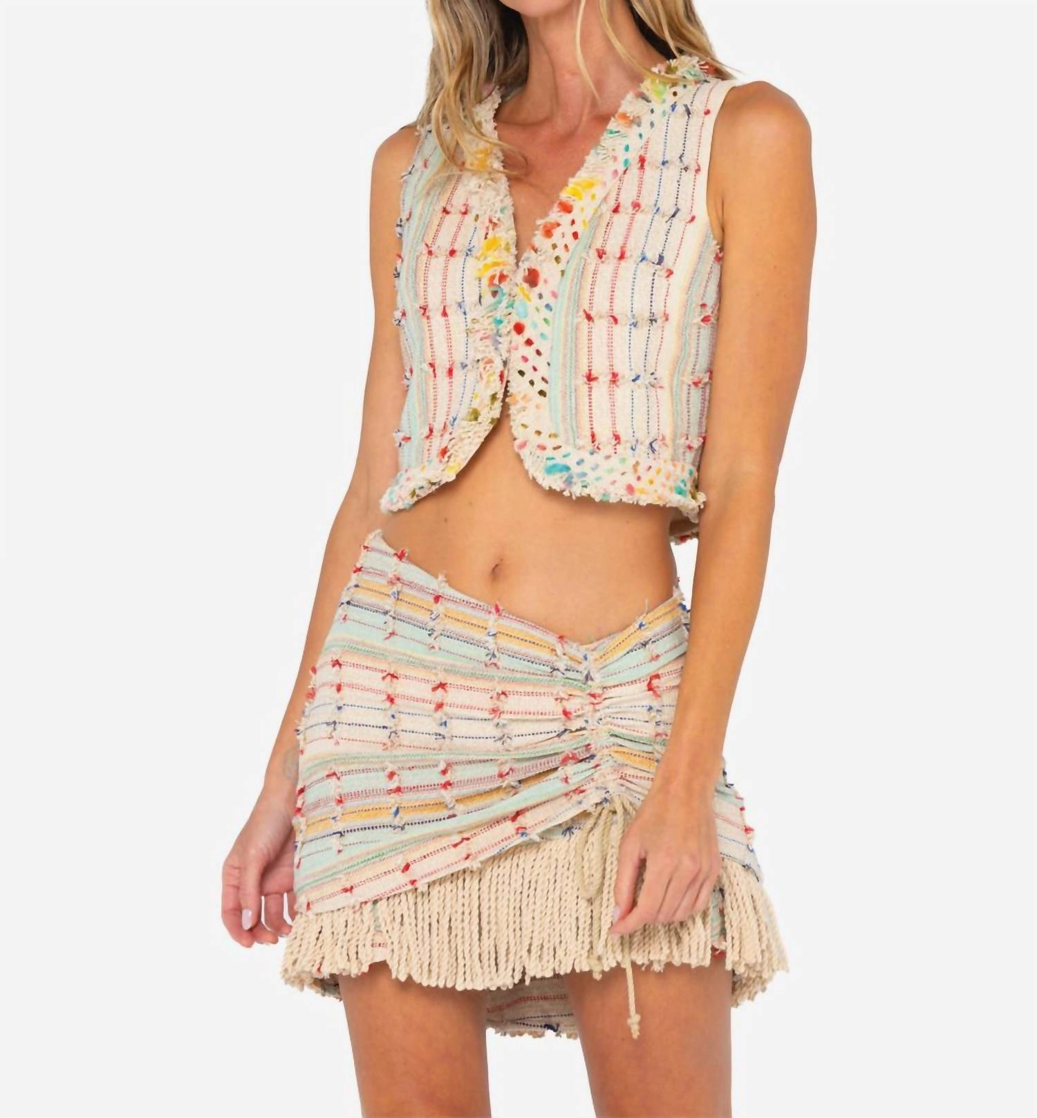 Maya Mini Skirt In Fringed Multi Travel Style
