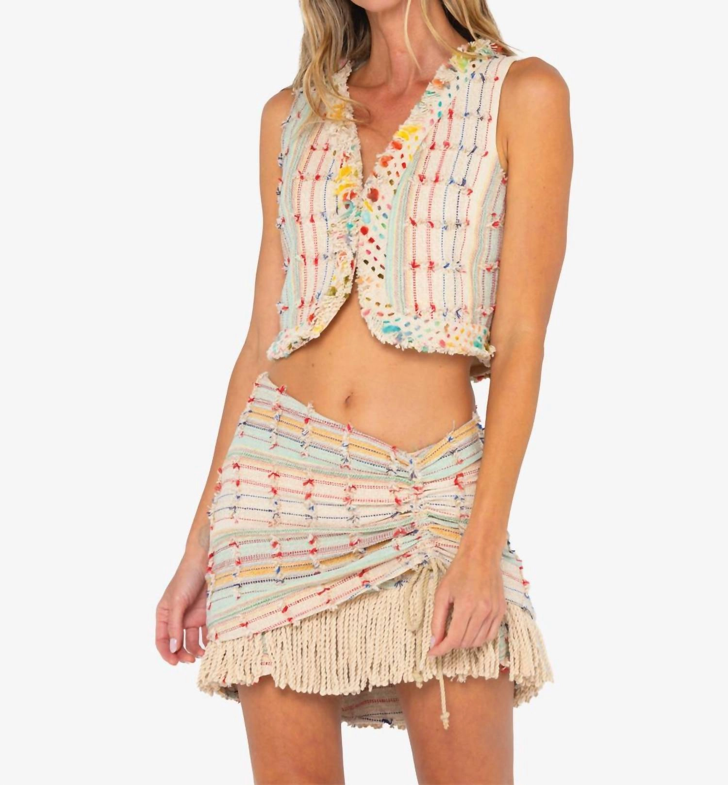 tech fabric Maya Mini Skirt In Fringed Multi
