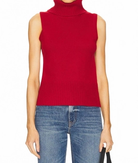 Curved Hemline Brushed Interior Mazzy Cashmere Shell Top In Crimson