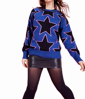 Knitted Design All Season Knit Mega Star Sweater In Navy/black