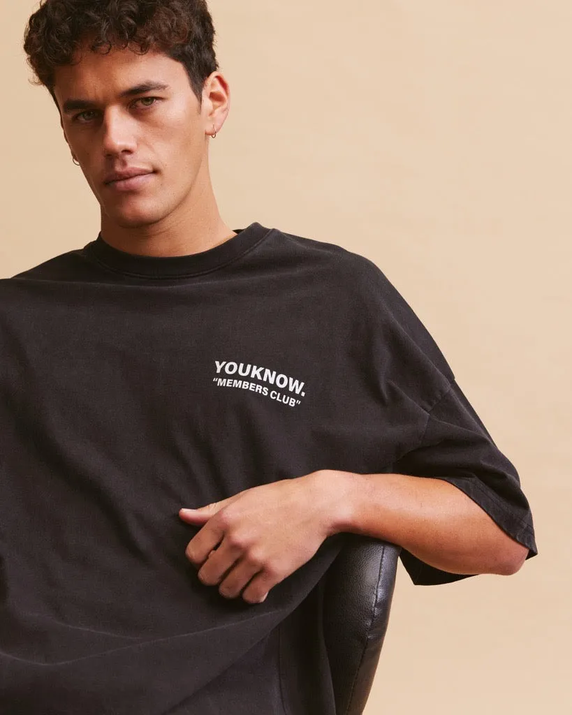Relaxed Fit Design Classic Vibes Members Club Tee | Washed Black