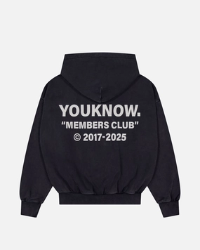 Members Club Hoodie | Washed Black Slim Fit Contour windproof