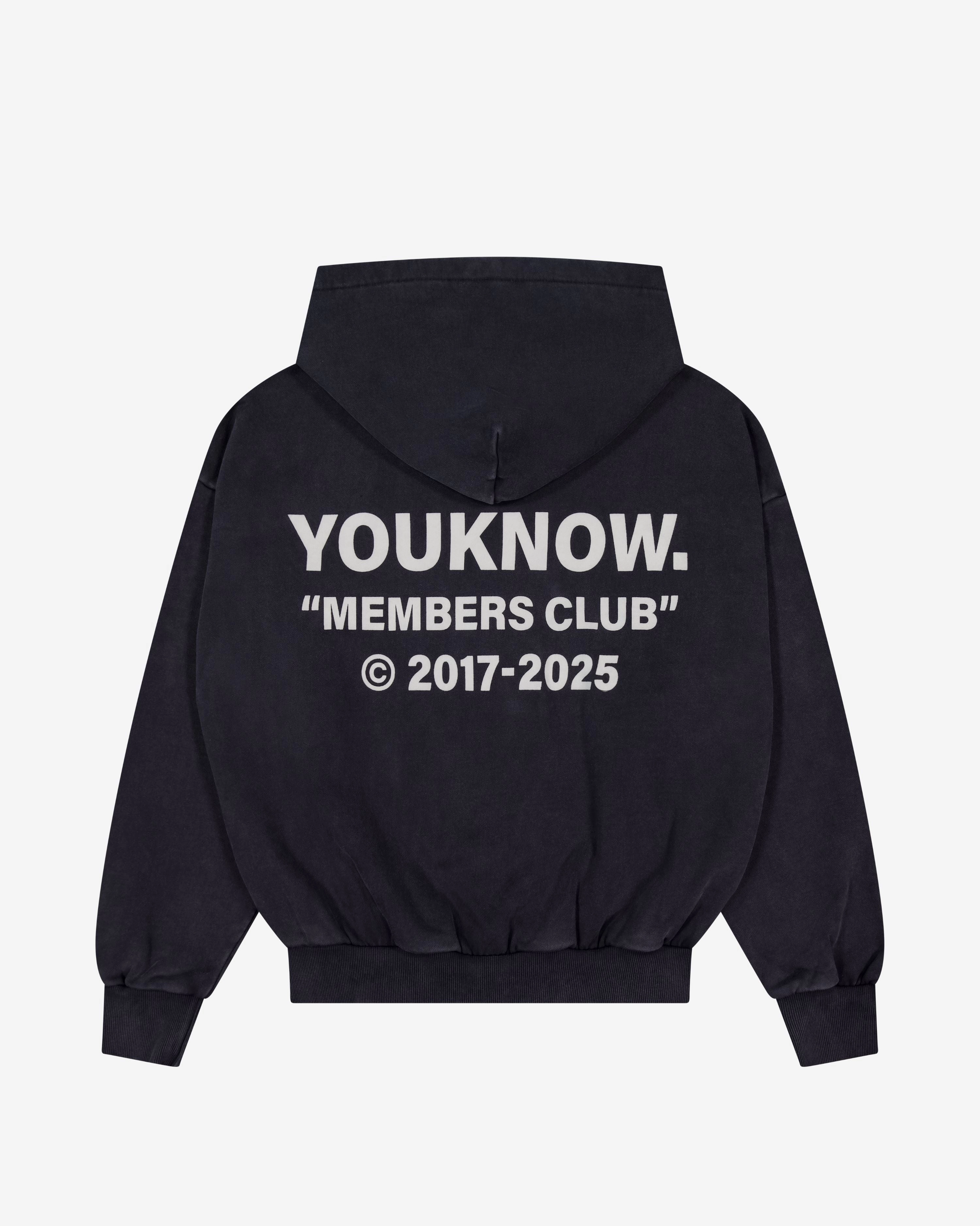 Members Club Hoodie | Washed Black Slim Fit Contour windproof