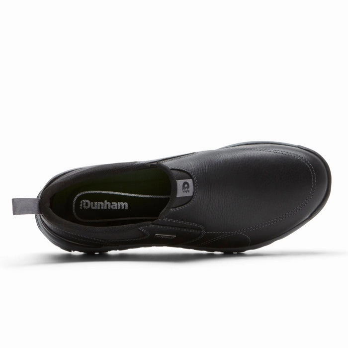 Mens Dunham Glastonbury Slip-On in Black Clear Run Wide Step