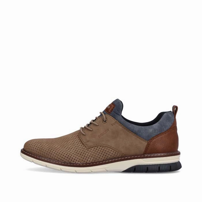 Velcro Strap Sun Step Mens Rieker Dustin in Fango/Toffee/Denim