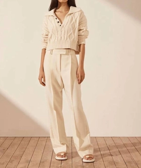 Mercure Button Up Cable Jumper In White Knit Layers Cozy Fabric