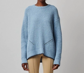 Merino Blend Crew Neck Sweater In Heather Denim Blue Layered Style