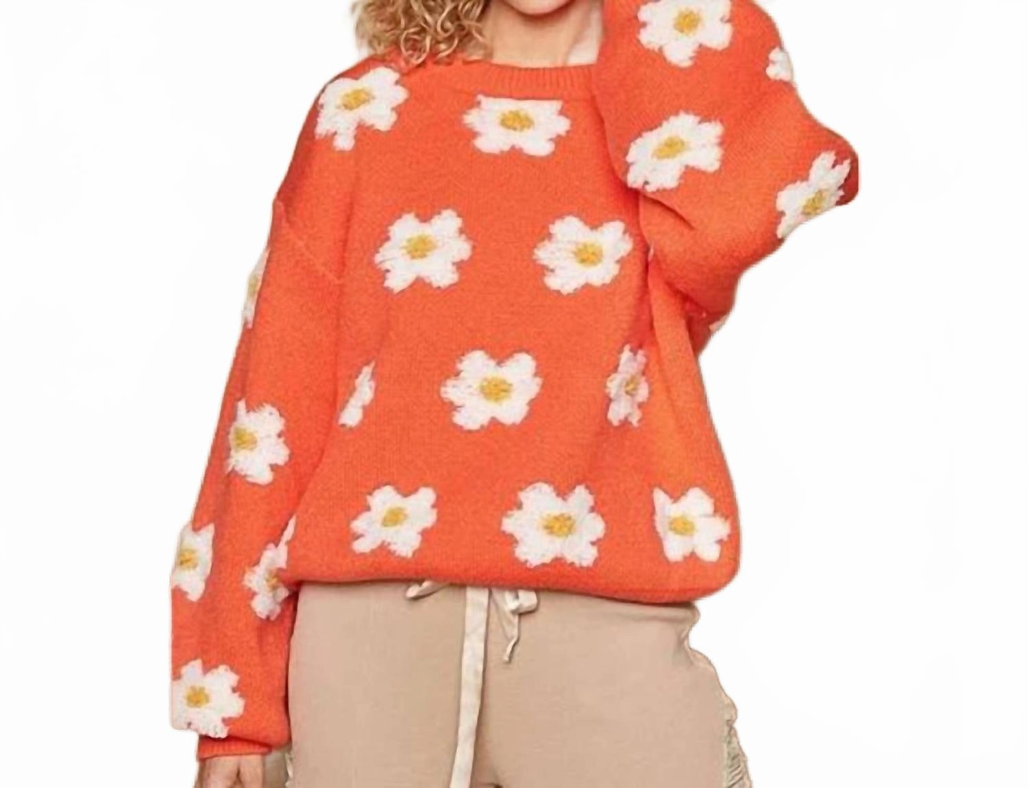 Flower Sun Sweater In Orange Perfect Knitwear