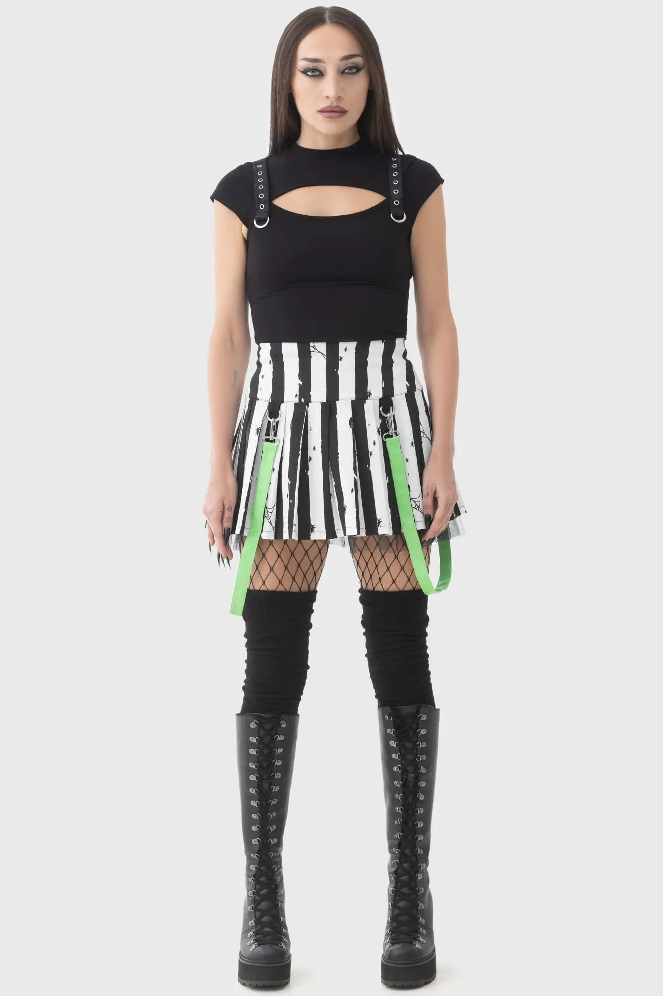 Clean Finish Distressed Stripe Pleated Mini-Skirt