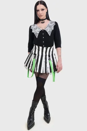 Layered Hem Distressed Stripe Pleated Mini-Skirt