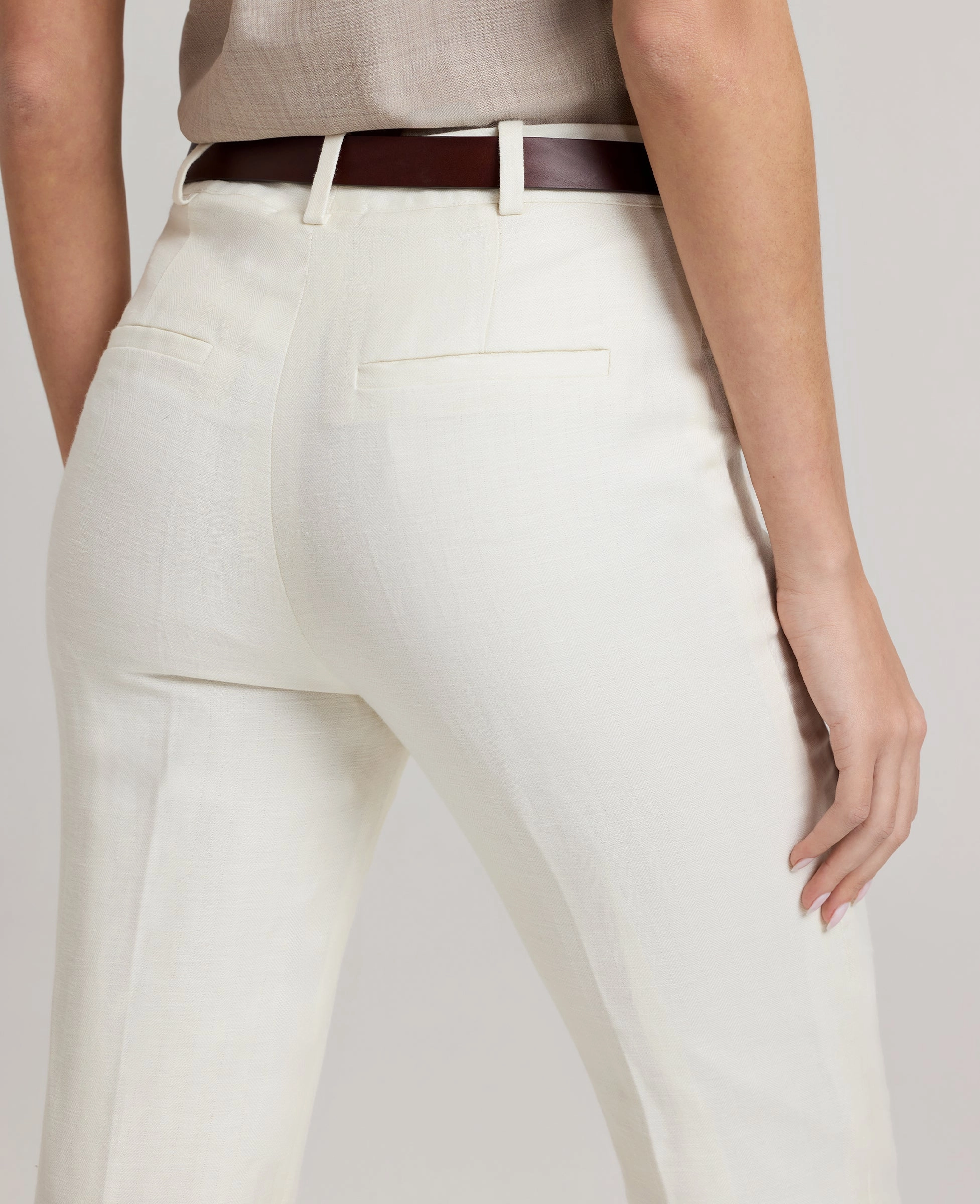 Soft and Stretchy Barrel Waist Meryl Slim Straight Trousers