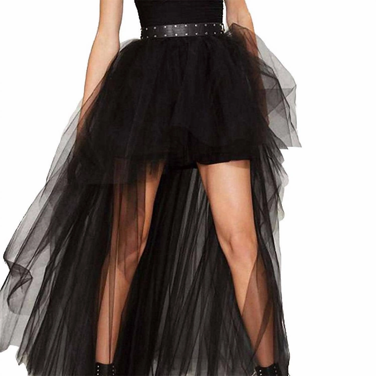 Mix Texture Mesh High Low Tutu Skirt In Black
