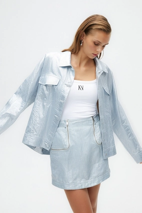 Metallic Mini Skirt Fold Over Detail