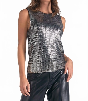 Metallic Sleeveless Sweater In Silver Luxe Touch