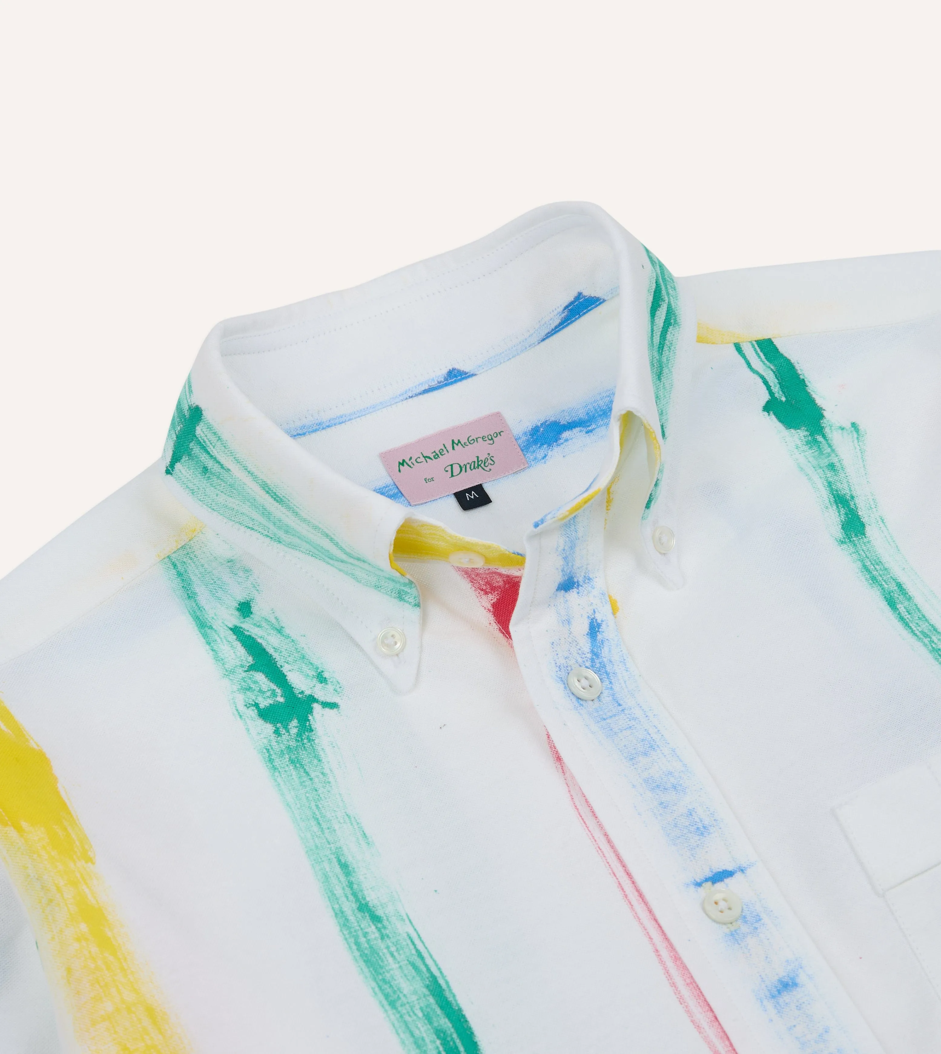 Michael McGregor for Drake??s Hand-Painted Stripe Cotton Oxford Cloth Button-Down Shirt Cool Comfort Night Out
