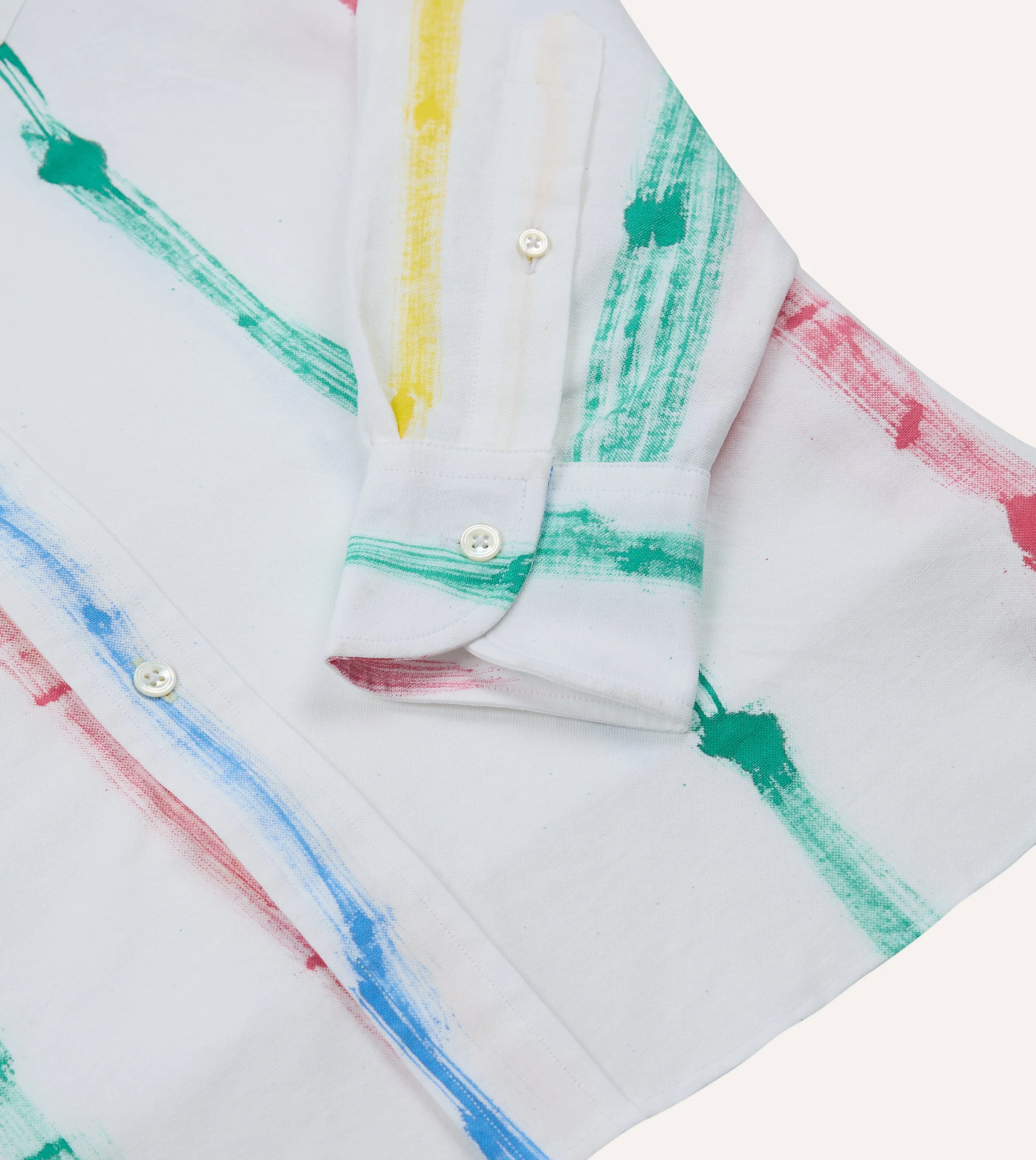 Michael McGregor for Drake??s Hand-Painted Stripe Cotton Oxford Cloth Button-Down Shirt Plus Size Fit Camping Essential