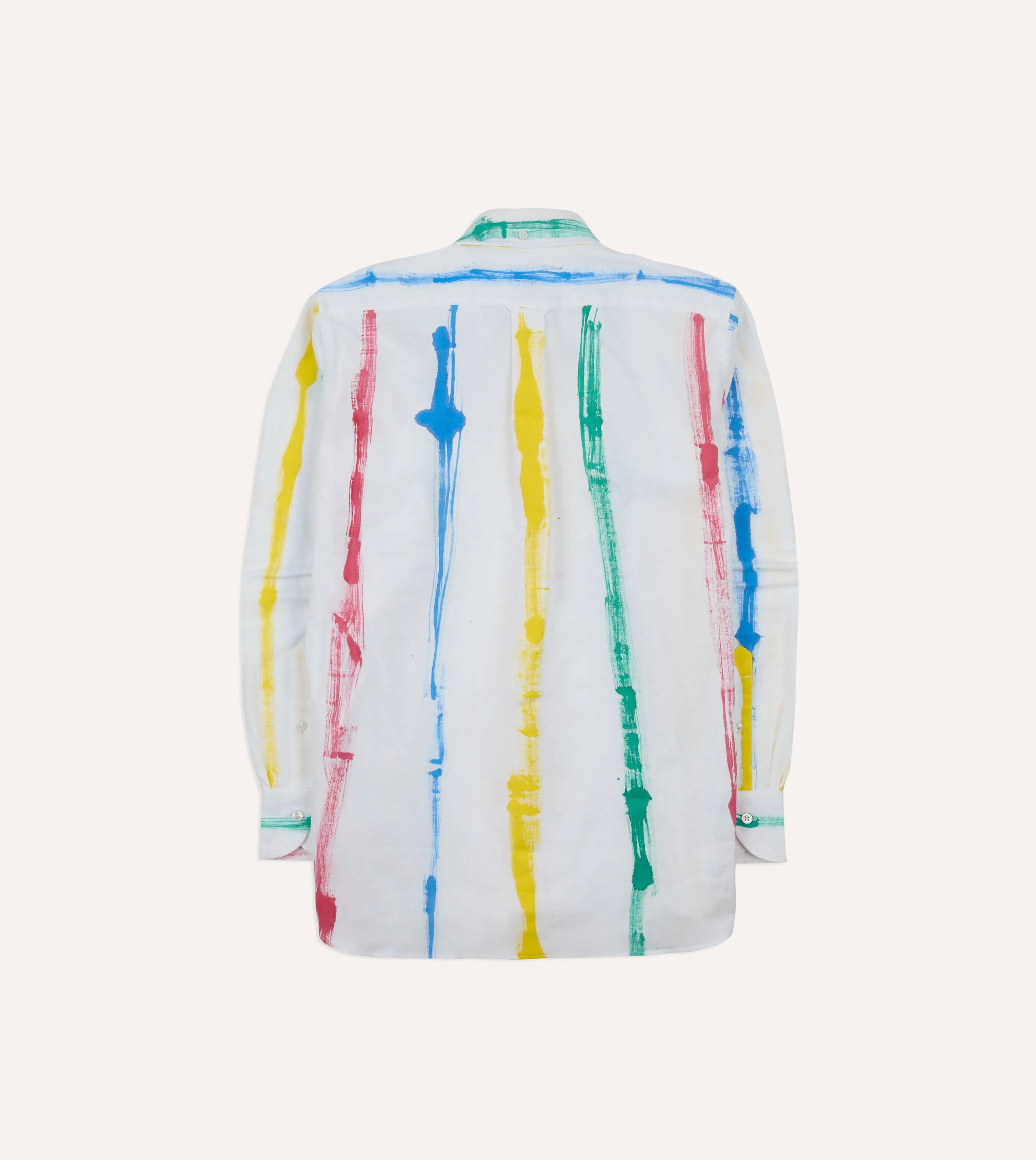 Ribbed Trim Two Tone Stitching Michael McGregor for Drake??s Hand-Painted Stripe Cotton Oxford Cloth Button-Down Shirt