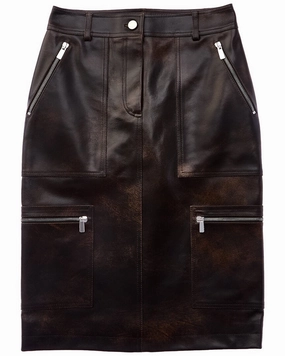 Michael Kors Collection Cargo Leather Pencil Skirt Pocket Design