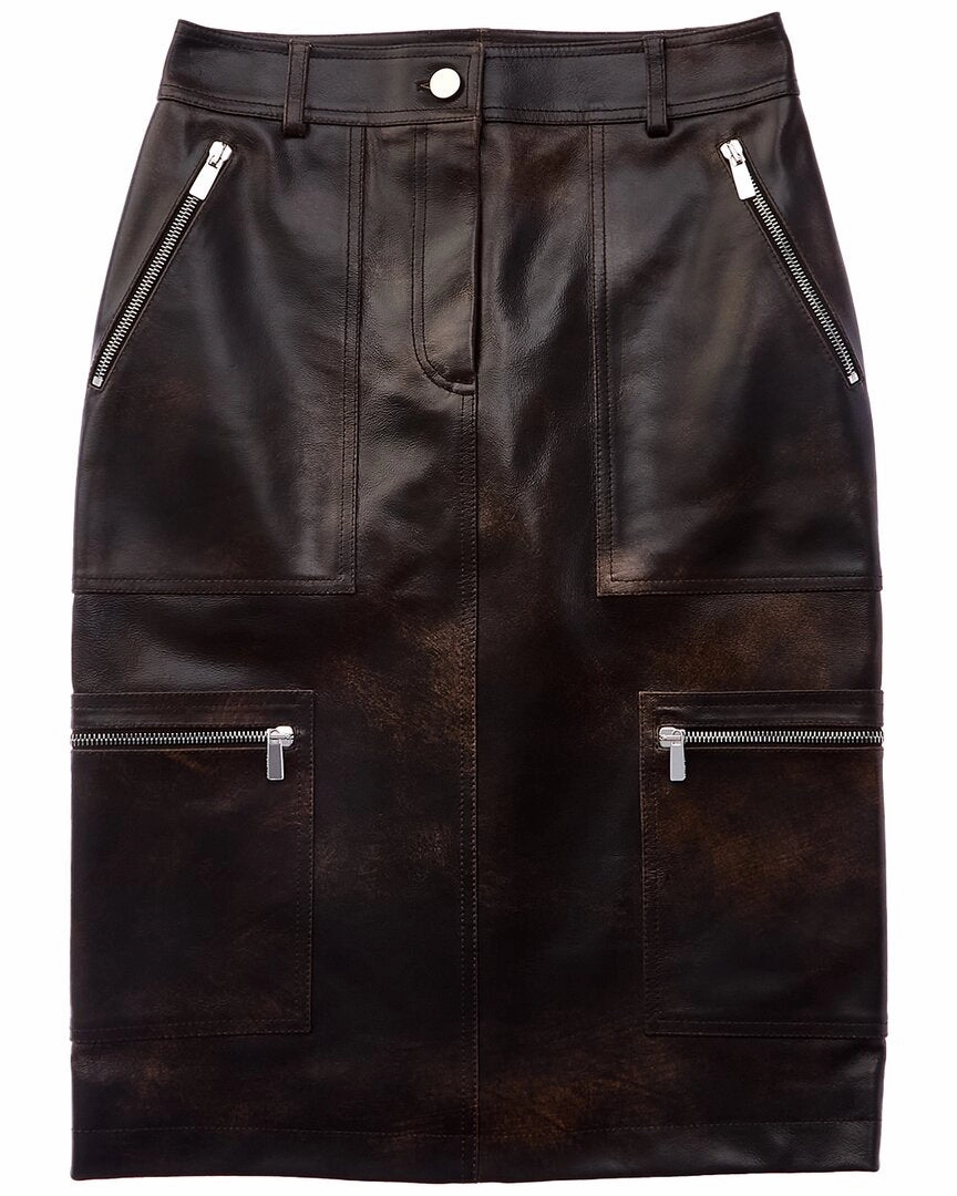 Michael Kors Collection Cargo Leather Pencil Skirt Pocket Design