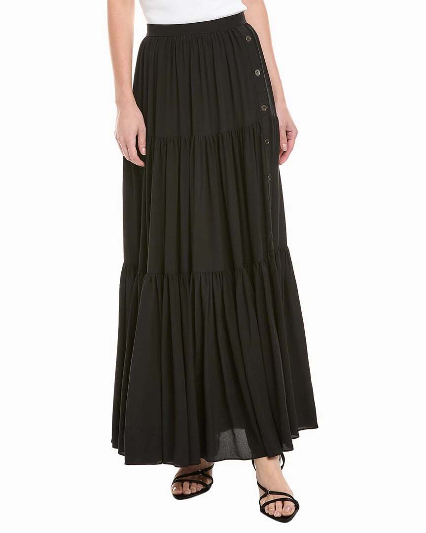 Matte Texture Lightweight Lining Michael Kors Collection Ruffle Tiered Midi Skirt