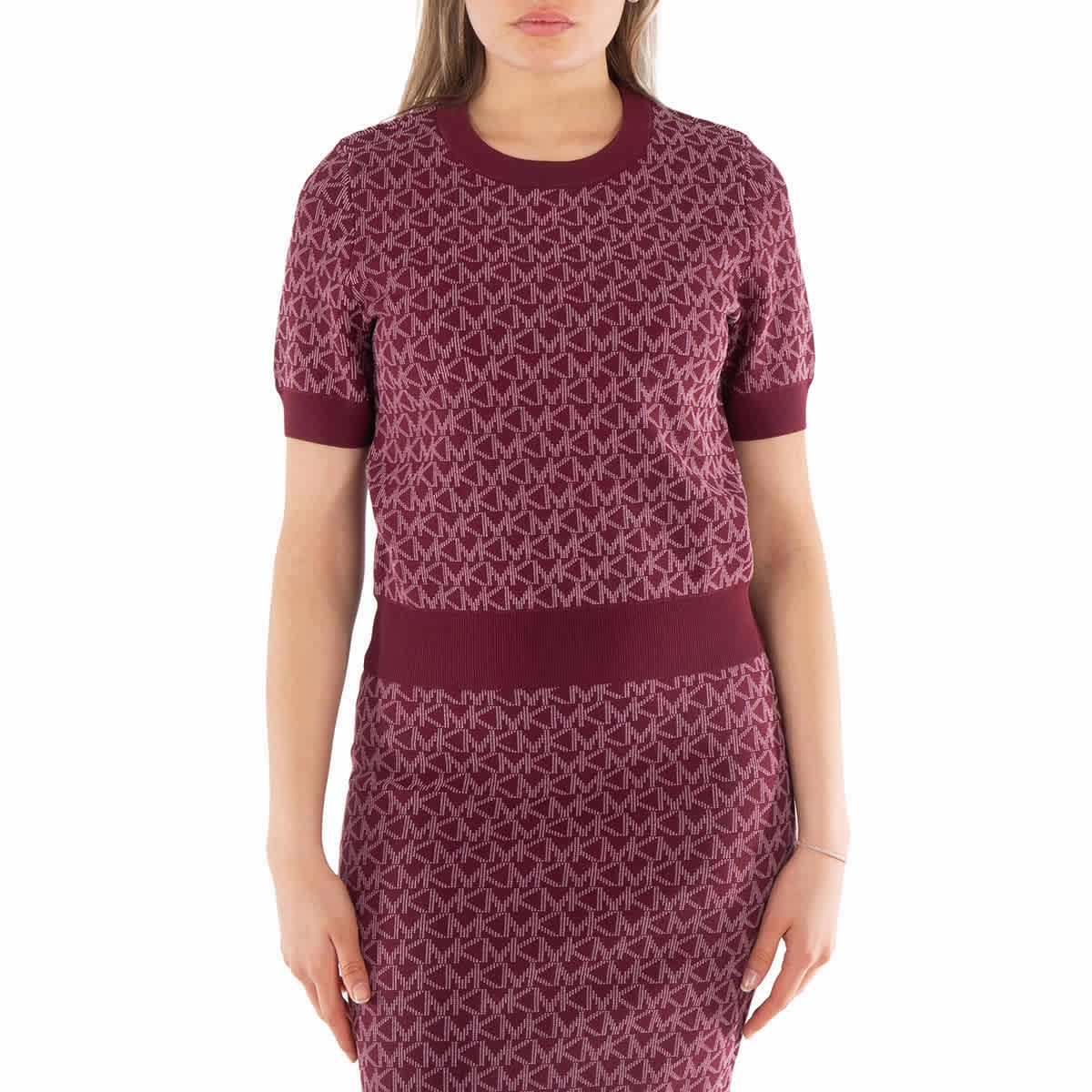 Chilly Days soft fit Michael Kors Logo Jacquard Short Sleeve Sweater, Size Small