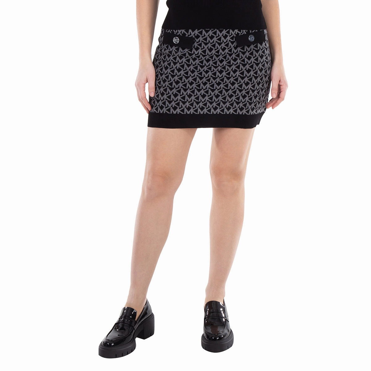 Satin feel Hidden Zipper Michael Kors Monogram Jacquard Knitted Skirt