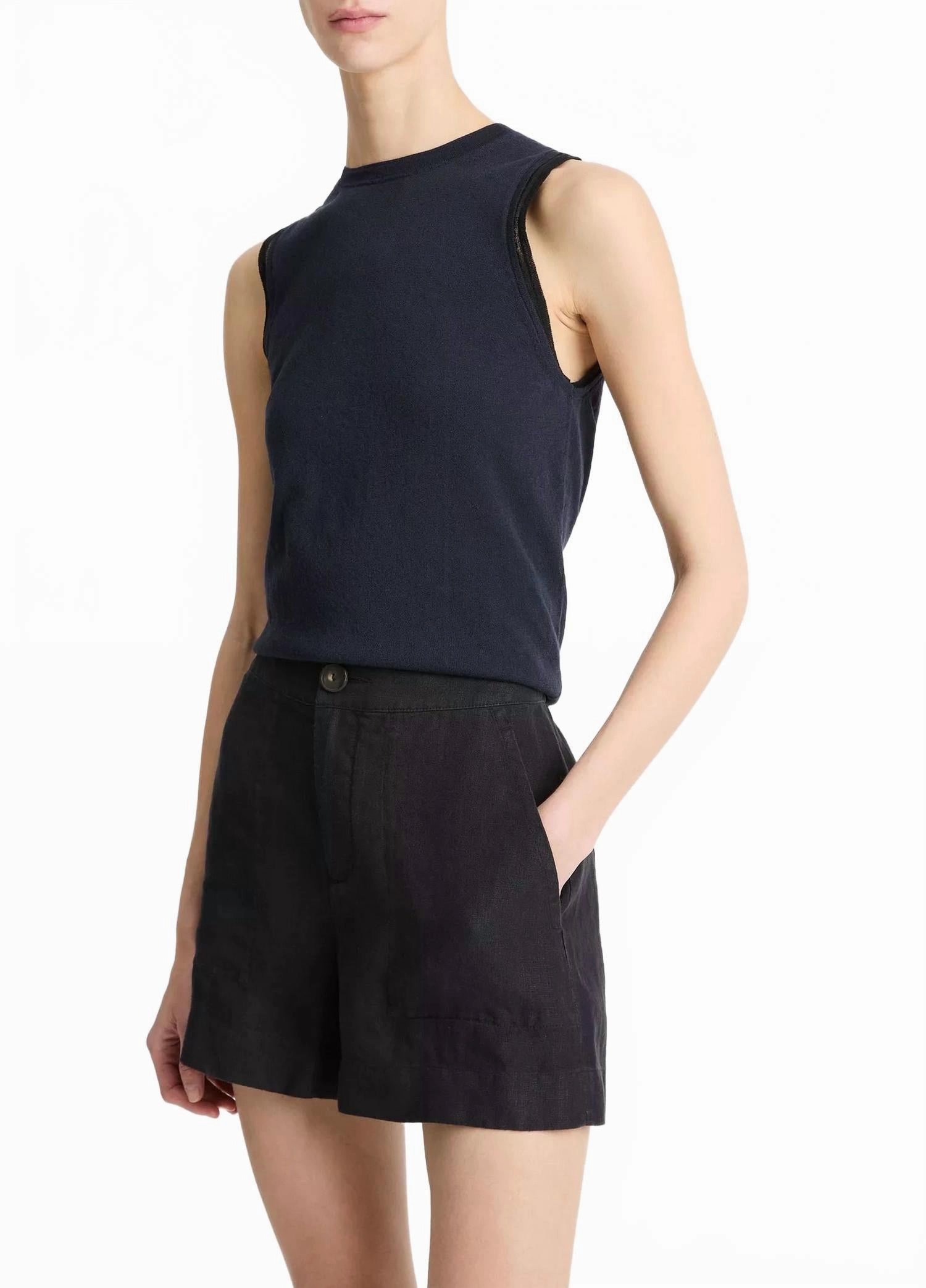 Mid Rise Hemp Short In Night Lake Wind Resistant Material Sun Protection Fabric