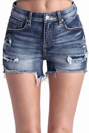 AntiOdorTreatment Mid Rise Patched Denim Shorts In Blue