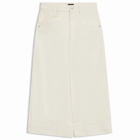 Comfort Waistline Midi-length skirt in off-white rigid denim