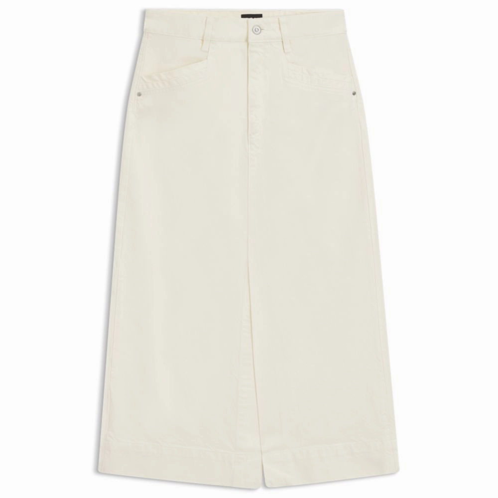 Midi-length skirt in off-white rigid denim Washable fabric