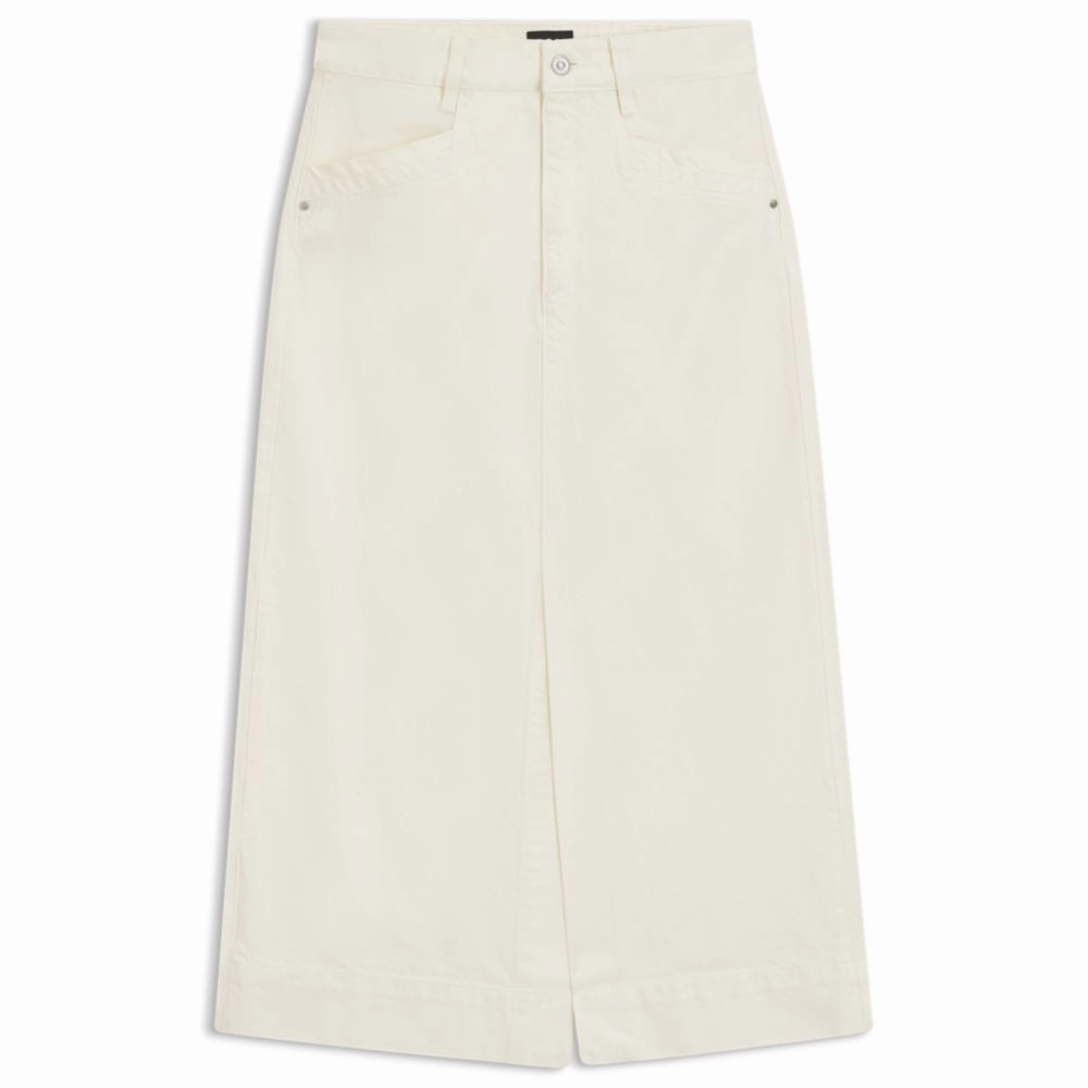 Comfort Waistline Midi-length skirt in off-white rigid denim