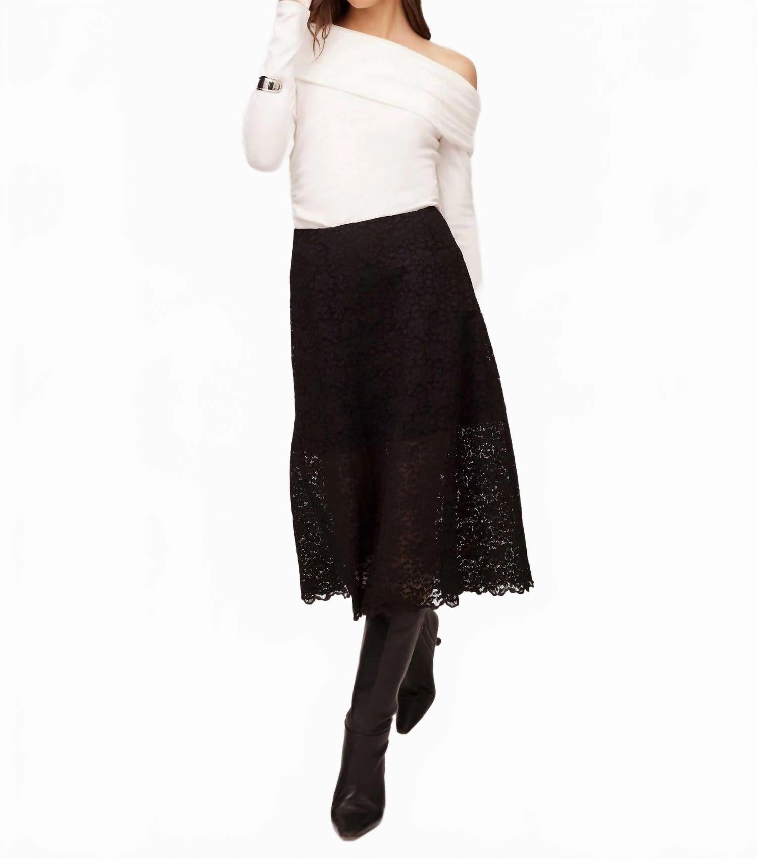 Subtle Shimmer Millie A-Line Midi Skirt In Black
