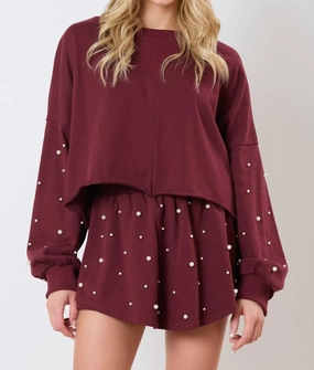 Mini Pearls Top In Burgundy Knitted Layering Seasonal Layer