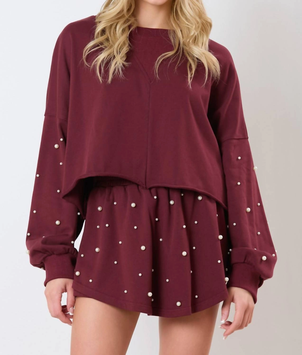Mini Pearls Top In Burgundy Knitted Layering Seasonal Layer