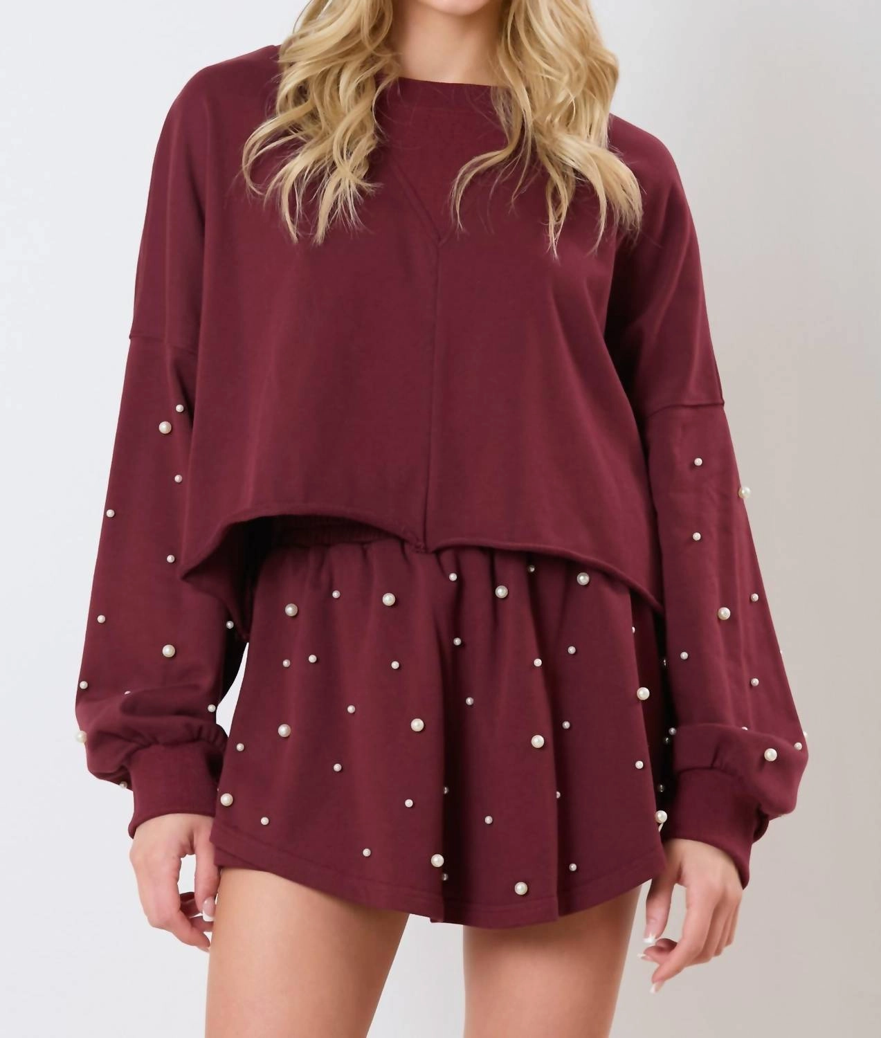 Mini Pearls Top In Burgundy Soft and Cozy Knit