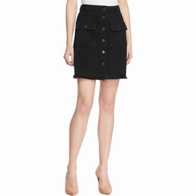 Denim Raw Hem A-Line Skirt In Black Creative Layering