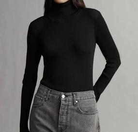 Merino Wool Turtleneck In Black Drop Needle Detailing Durable Fabric