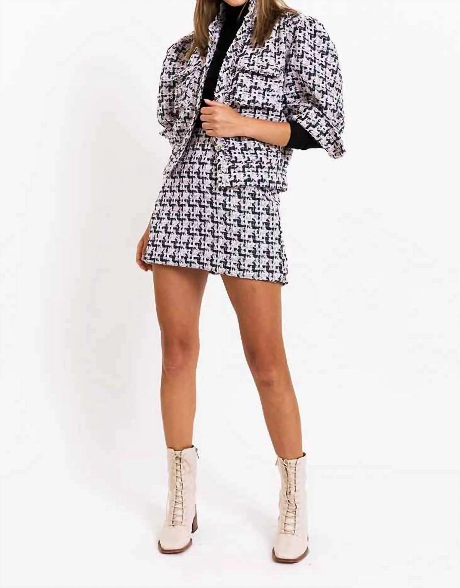 Jocelyn Mini Skirt In Pink Tweed Fashion Combo