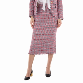 Detail Focus Breezy Edge Thom Browne Ladies Check Summer Tweed Fray Maxi Low Rise Pencil Skirt