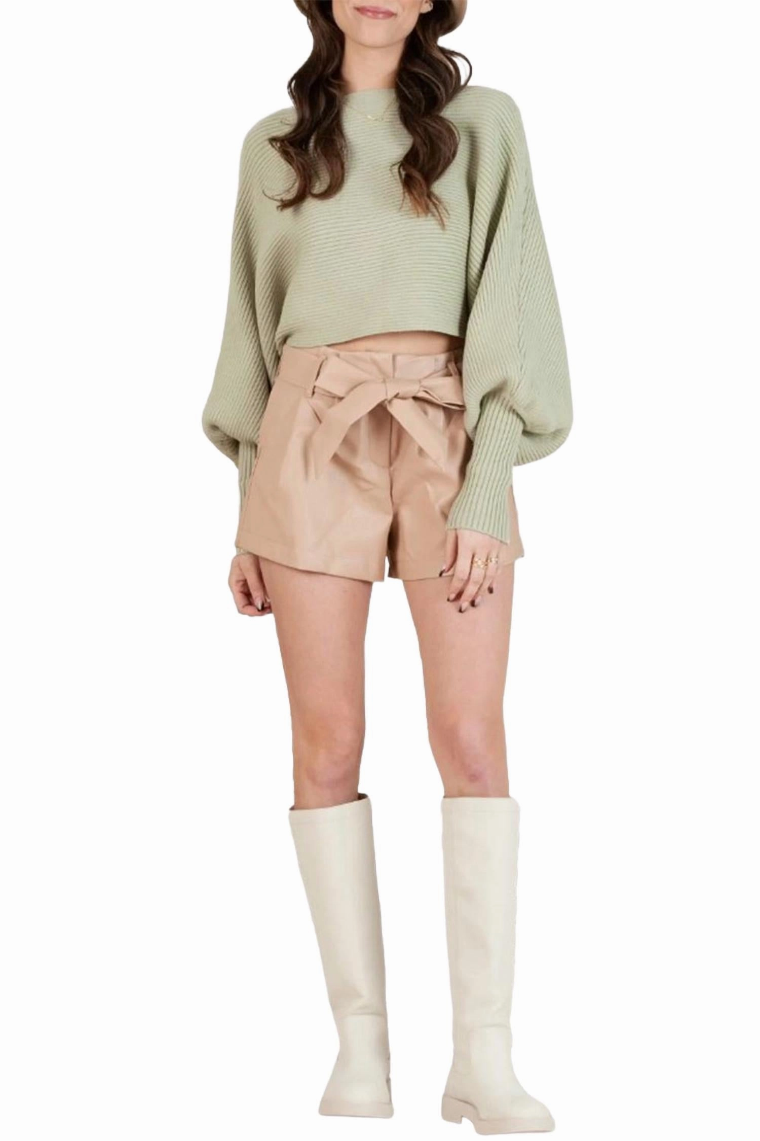 Anti Static Finish Misha Cropped Ribbed-Knit Sweater In Moss